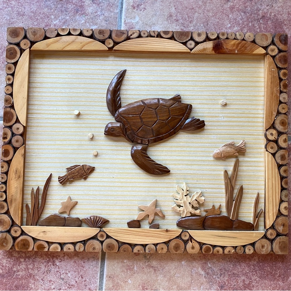Intarsia Wooden Sea Turtle Wall Art